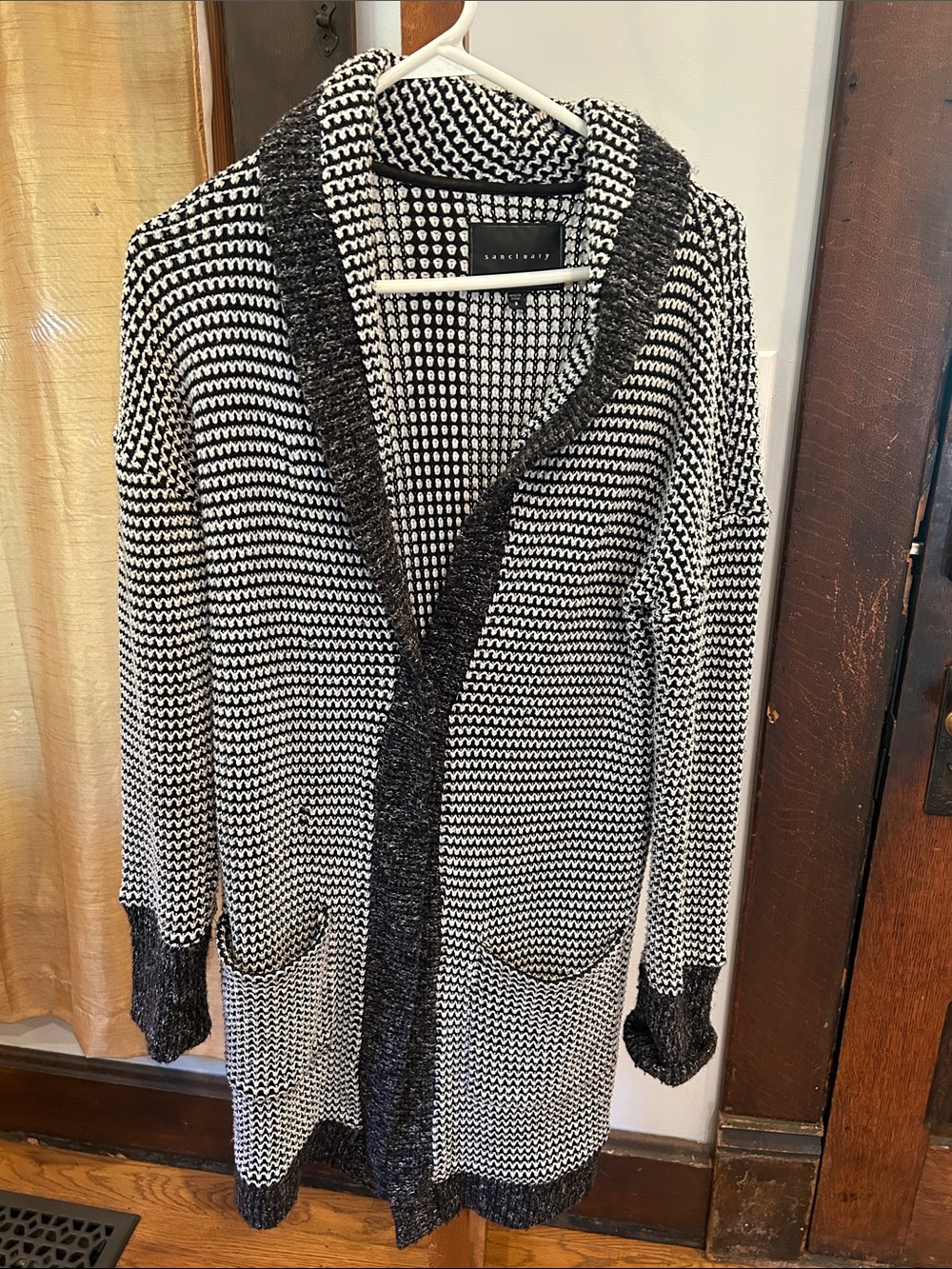 Sanctuary Black & White Textured Shawl Cardigan